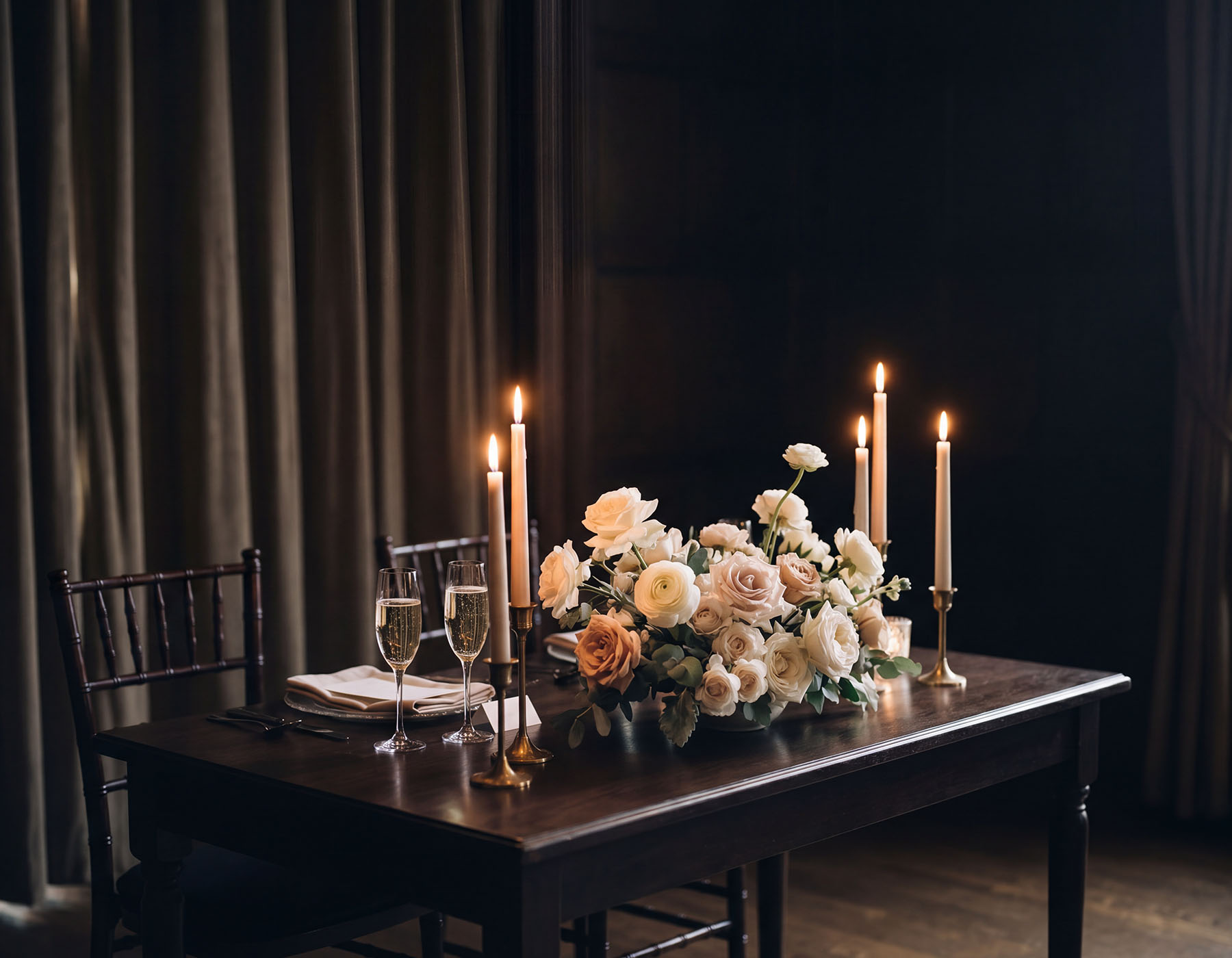 An intimate arrangement for a private dinner.